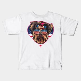 Yorkie Patriot American Flag Kids T-Shirt